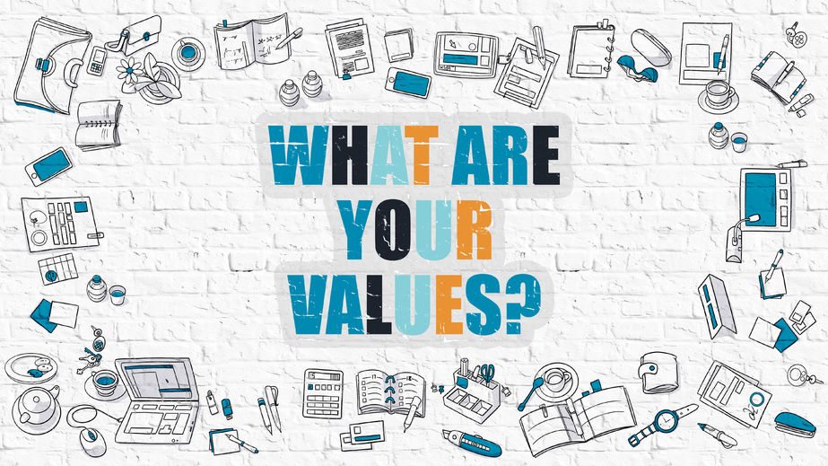 51713606 - what are your values - multicolor asking on white brick wall with doodle icons around. coaching concept. modern style illustration. what are your values question on white brickwall background.