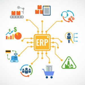 Planificación de los recursos empresariales (ERP) módulo de flujo de construcción icono arte diseño vectorial
