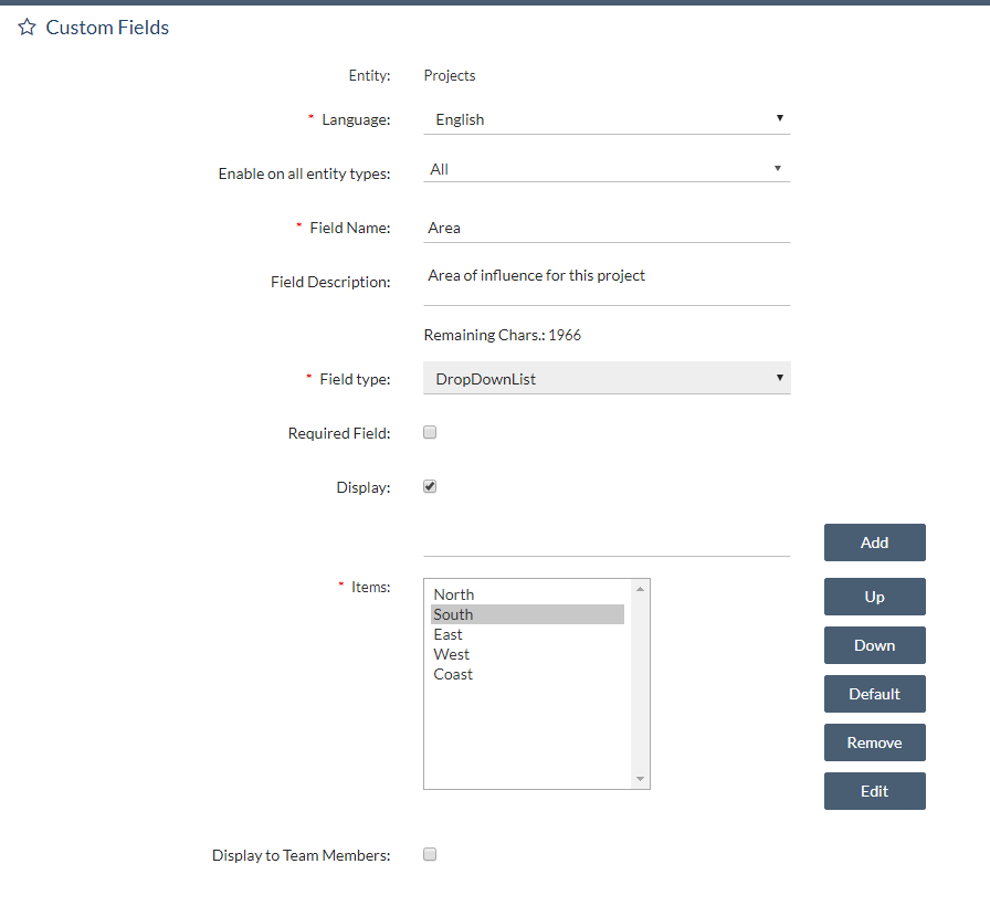 Custom fields configuration