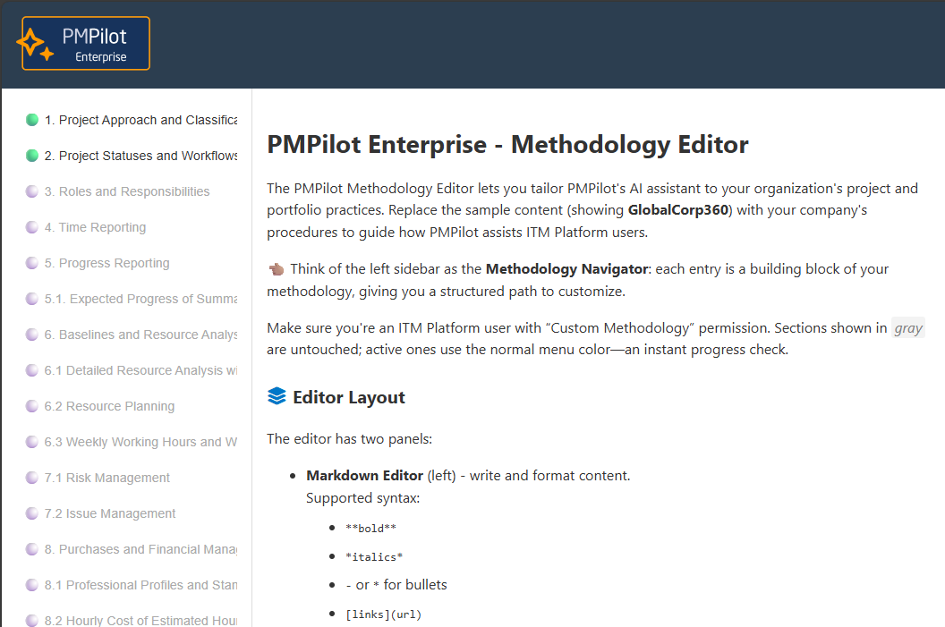 PMPilot methodology editor