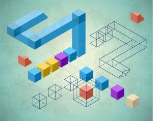 abstract infographics with cubes and wired structures