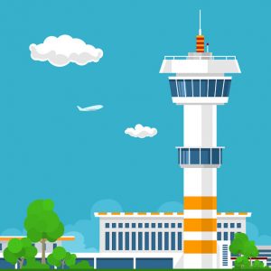 airport terminal, airport with control tower ,