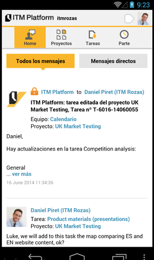 comunicación social empresarial, aplicación móvil ITM Platform